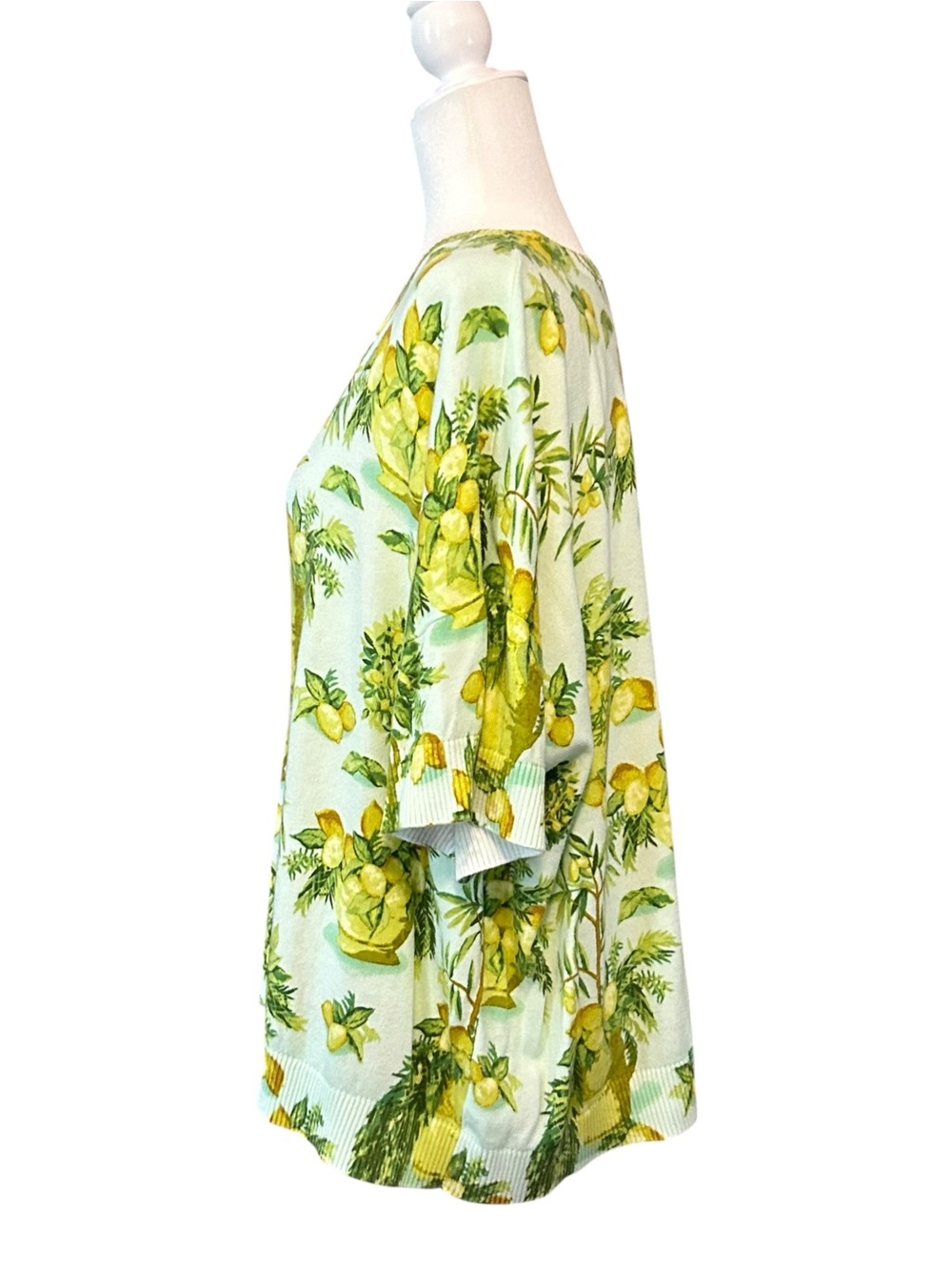Talbots ELBOW SLEEVE PULLOVER - LEMON TREES Women’s SZ 3X Blue Green Yellow - Picture 4 of 7